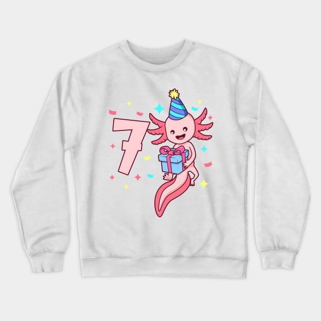 I am 7 with axolotl - girl birthday 7 years old Crewneck Sweatshirt by Modern Medieval Design